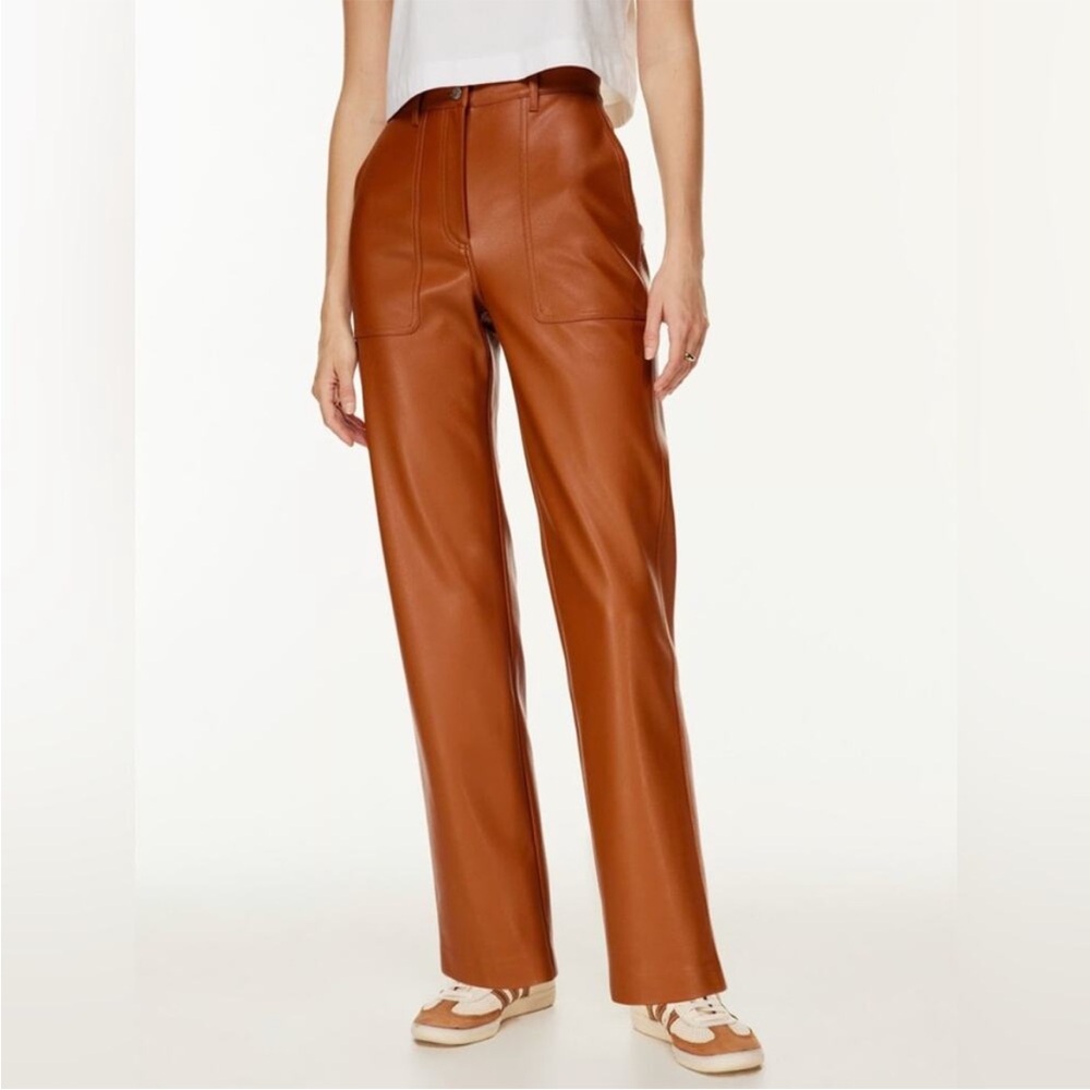 Wilfred Free - Vegan Leather Wide-Leg Pants Cognac